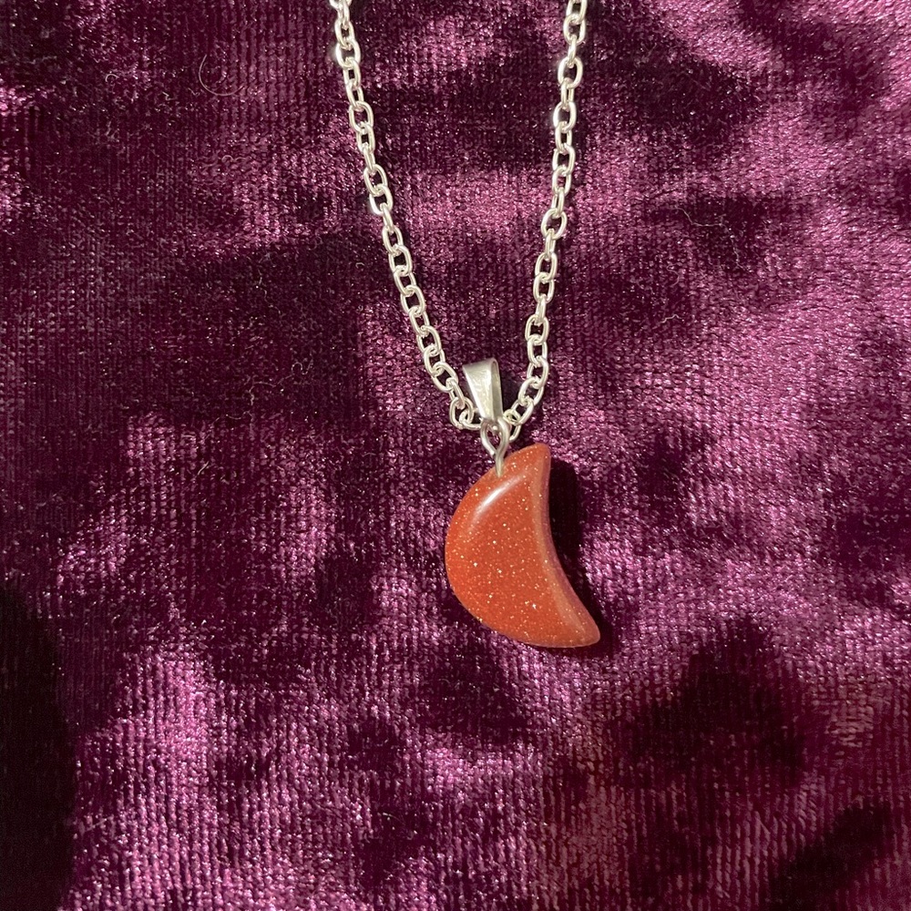 Gold stone moon necklace